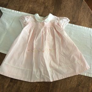 Vintage 50s Smocked Girls Dress Pink Embroidered